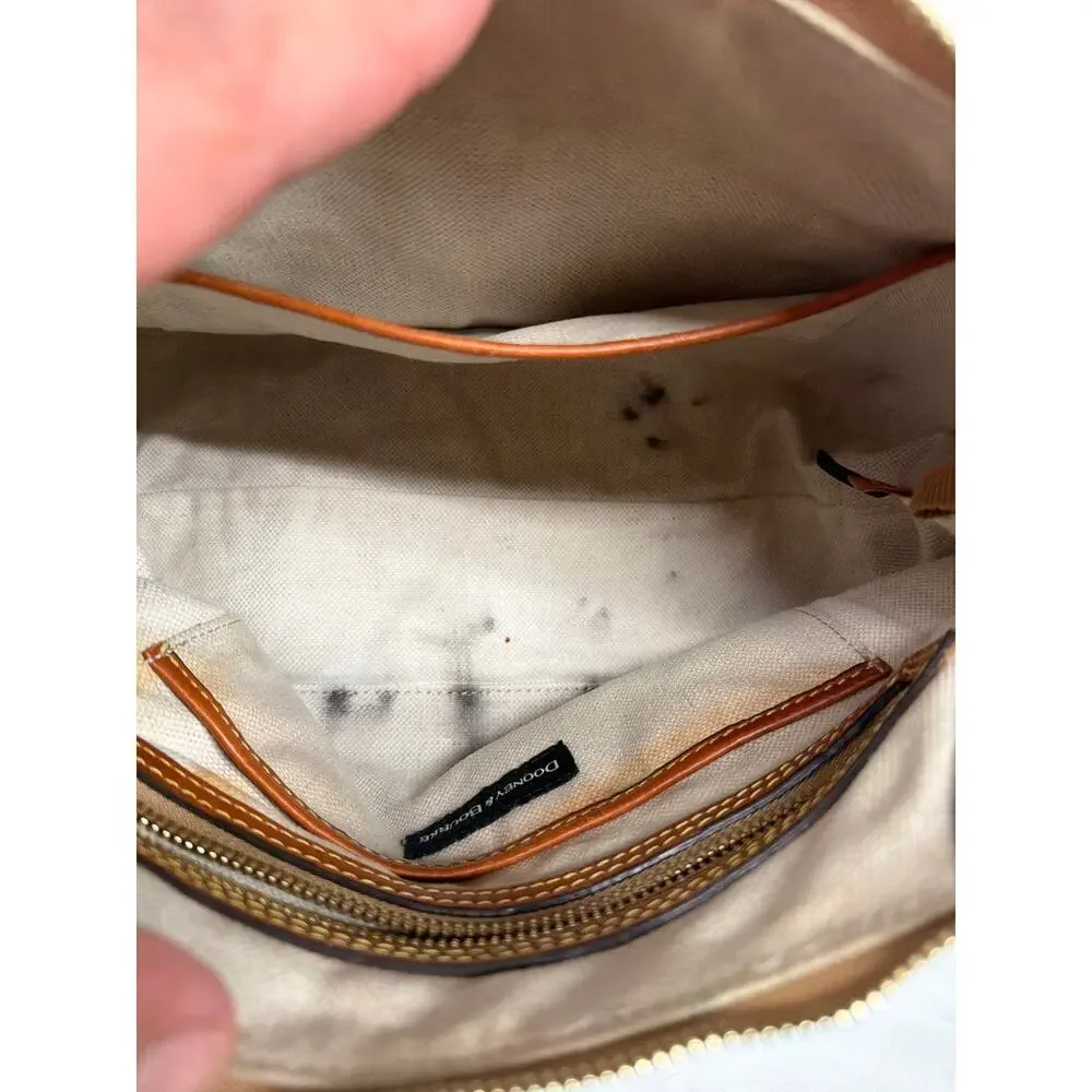 Dooney & Bourke Taupe Grey Nylon & Cognac Leather Hobo Crossbody Bag